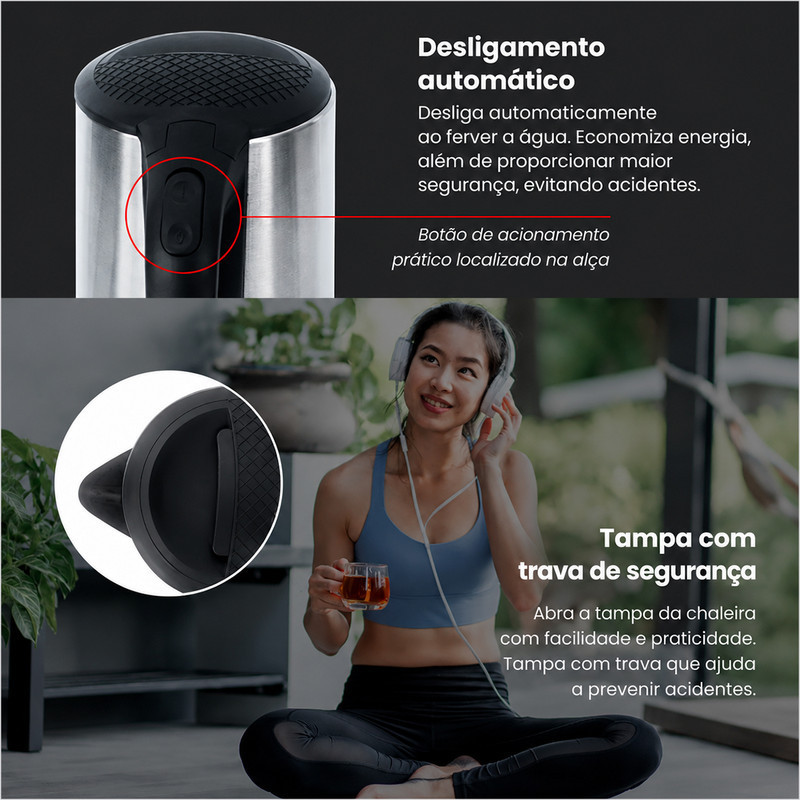 Chaleira Elétrica 2,2l Inox Jarra Elétrica Moderna Xaleira Ferve Água Rápido Café Chá Chimarrão 220V · foto 2