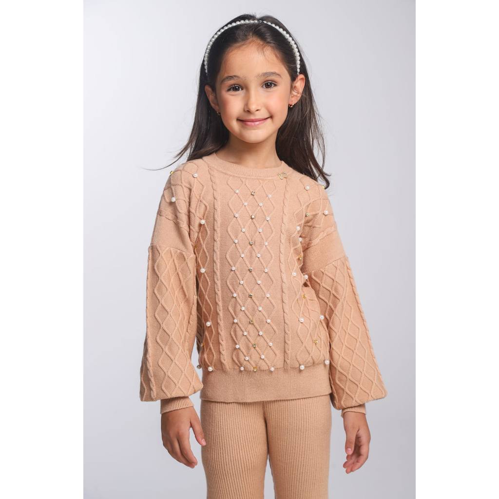 Blusa com detalhes pérolas e pedrarias Luluzinha
