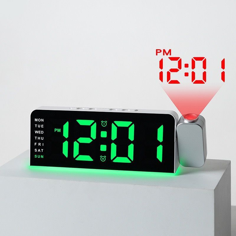 Relógio Digital LED com Projeção Despertador Moderna 23CM Multifuncional Luz Ambiente Mesa Cabeceira