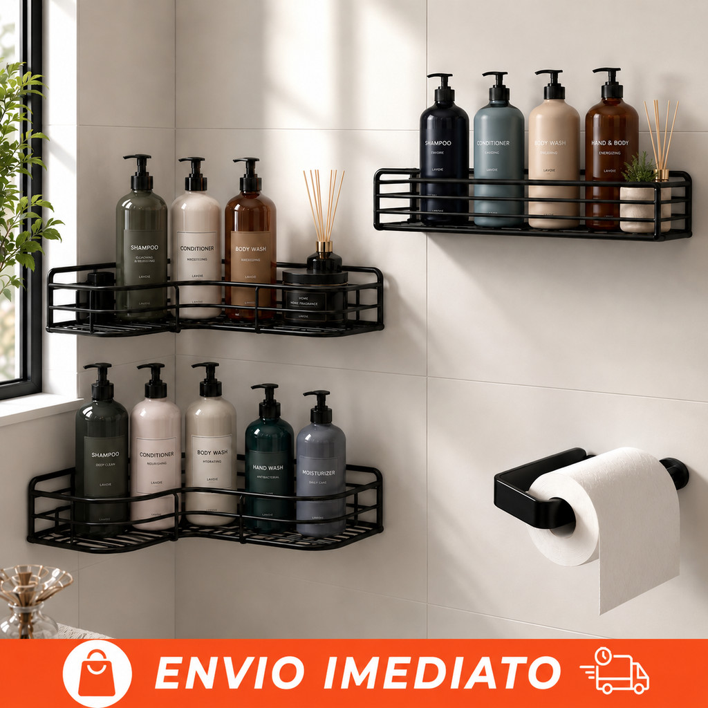 Kit 4 Prateleira Para Banheiro Suporte Porta Shampoo Metal