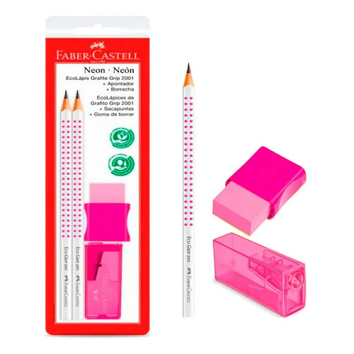 LAPIS FABER CASTELL 2LP RS+APONT.+BORR.GRIP NEON CART.C/4