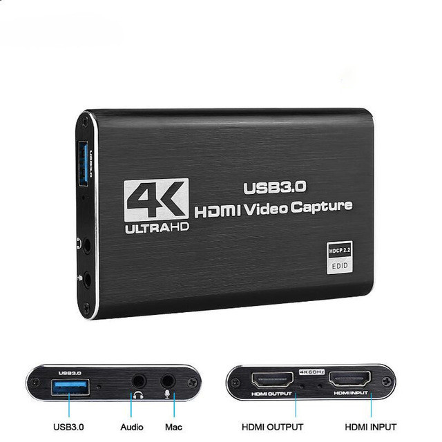 Placa De Captura De Vídeo 4K USB 3.0 Caixa De Gravação HDMI 1080P 60FPS