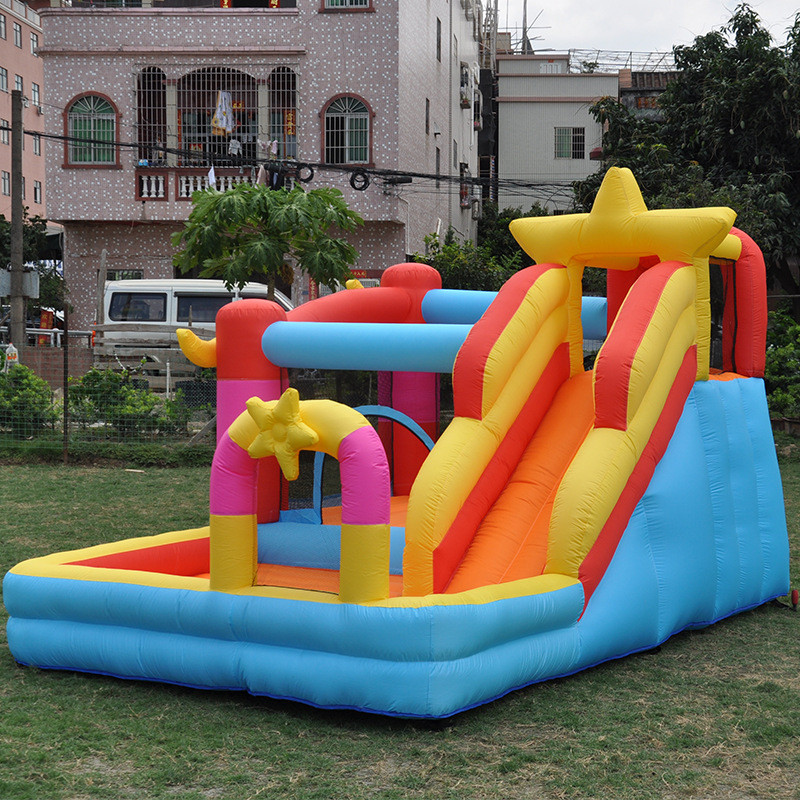 Castelo inflável em forma de estrela, casinha infantil com escorregador, pequena cama inflável, parque de diversões para