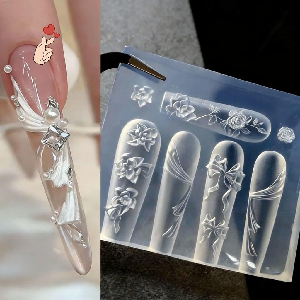 [PEBR] Molde De Silicone 3D Para Arte Em Unhas , Flor Rosa , Arco , Asa , Padrão De Alívio Retrô , Design , Faça Você Me