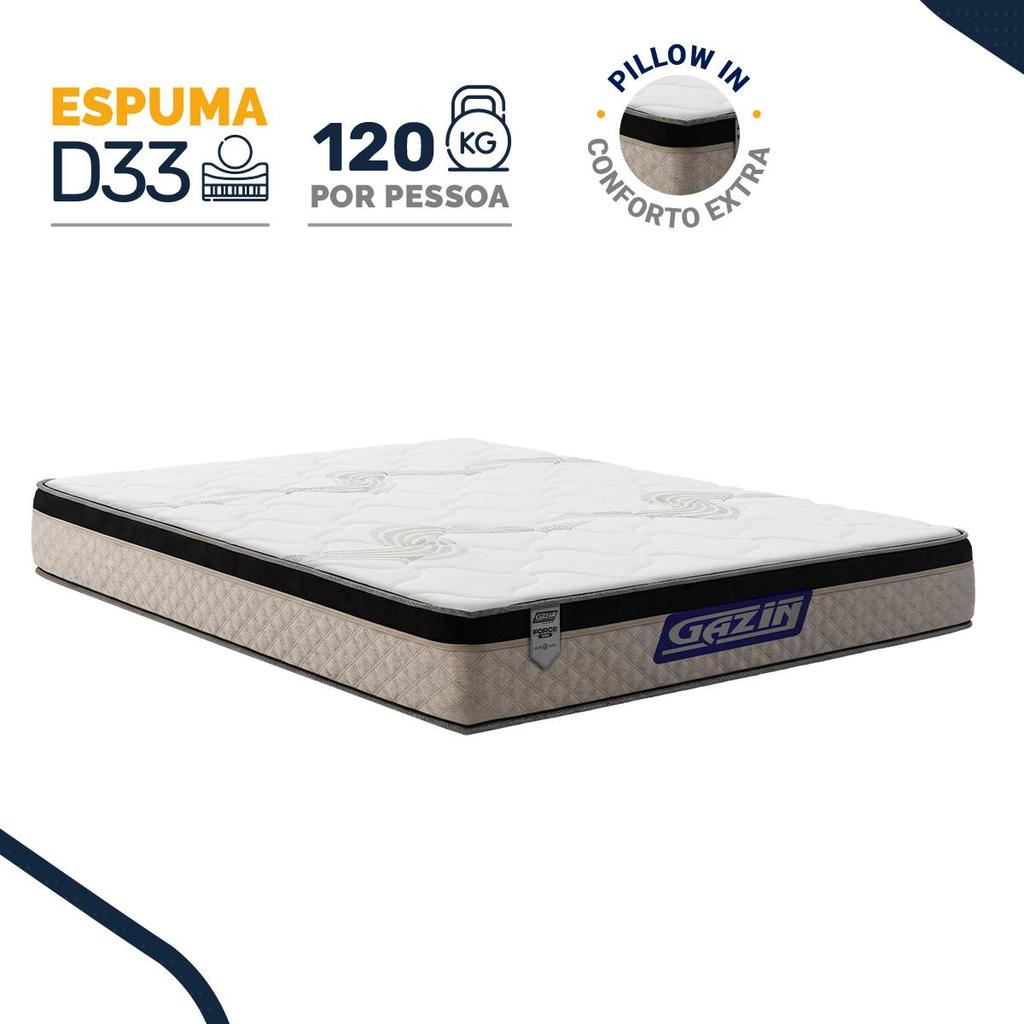 Colchão Gazin de Espuma D33 Pillow In Force MID Queen 158cm