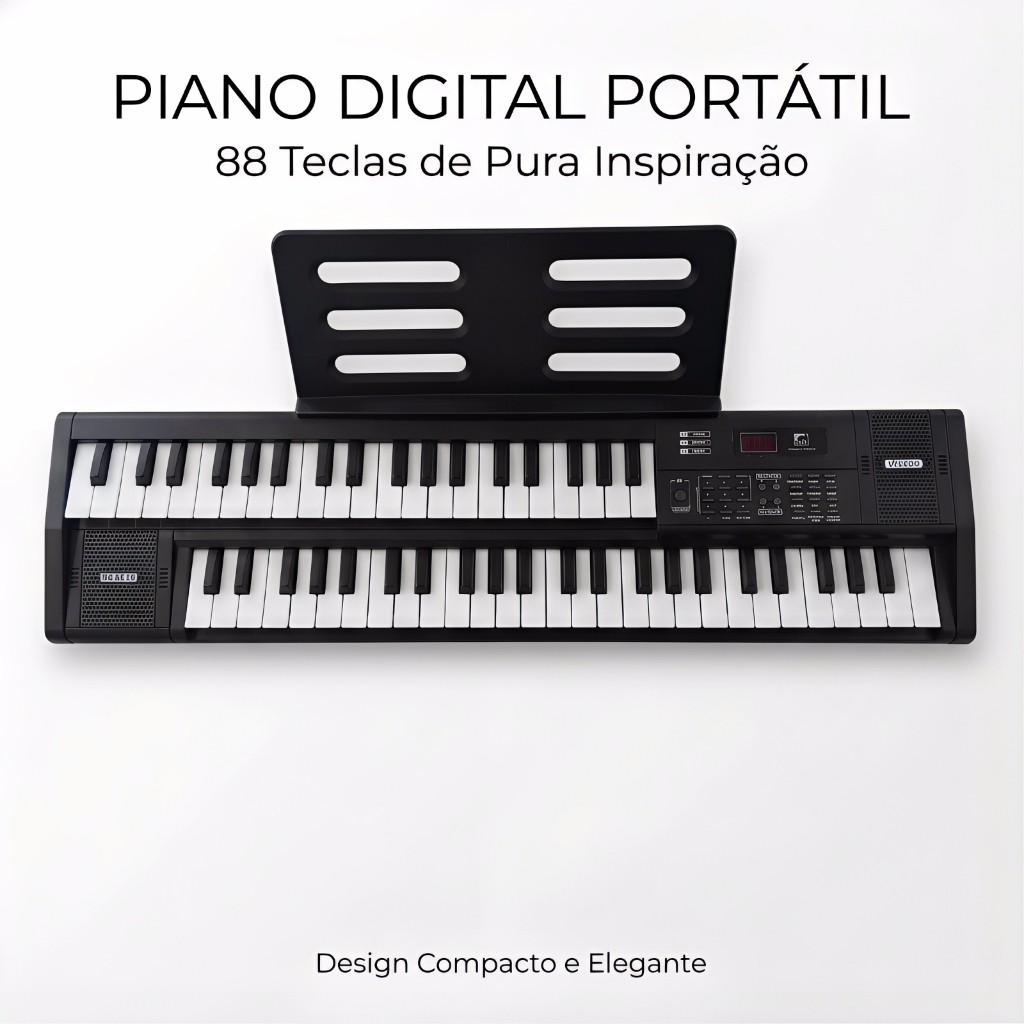 Piano elétrico VEDO de duas fileiras com 88 teclas, teclado portátil, com suporte para partituras