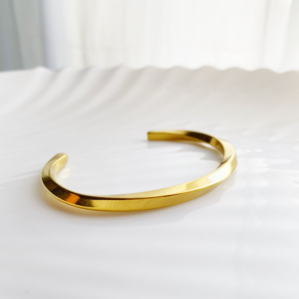 Bracelete Liso Dourado Aço Inoxidável Hipoalergênico Ajustável Feminino Aço Inox 316L Antialérgico