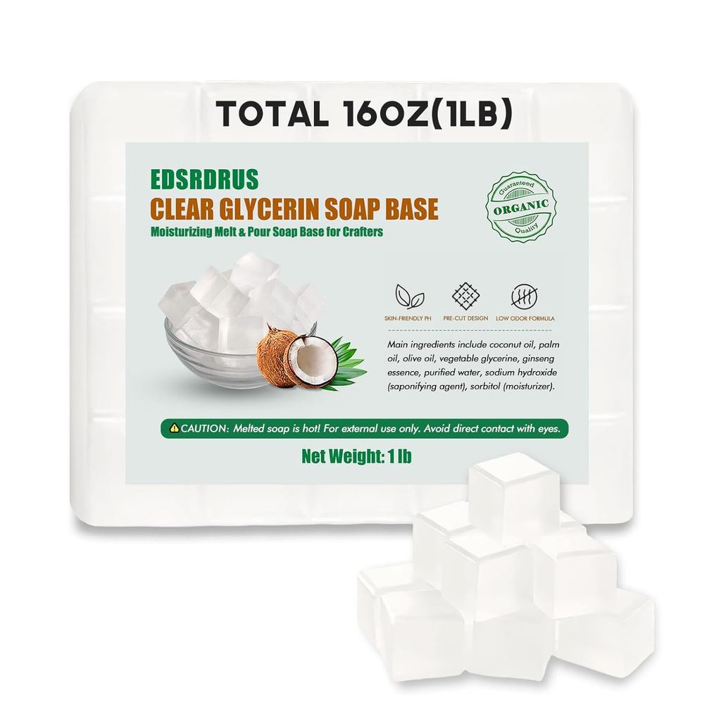 EDSRDRUS Base de Sabão de Glicerina Sem Perfume 1LB para Sabão Artesanal DIY, Base Hidratante para Derreter e Moldar, Gl