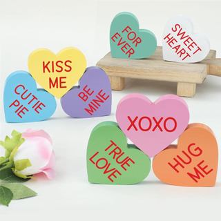 8 Peças de Placas de Madeira em Forma de Coração para o Dia dos Namorados, Corações Decorativos Coloridos para Mesa, Dec