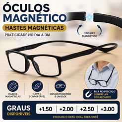 Óculos de Leitura Magnético Haste Magnética +1.50 até +3.00 Masculino Feminino