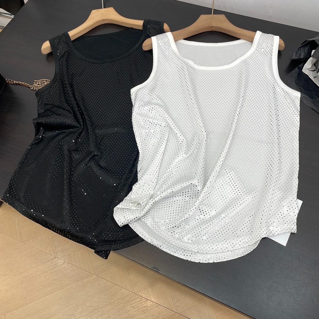 Colete de malha oco com decote em U grande, blusa de comprimento médio, fenda na bainha#27