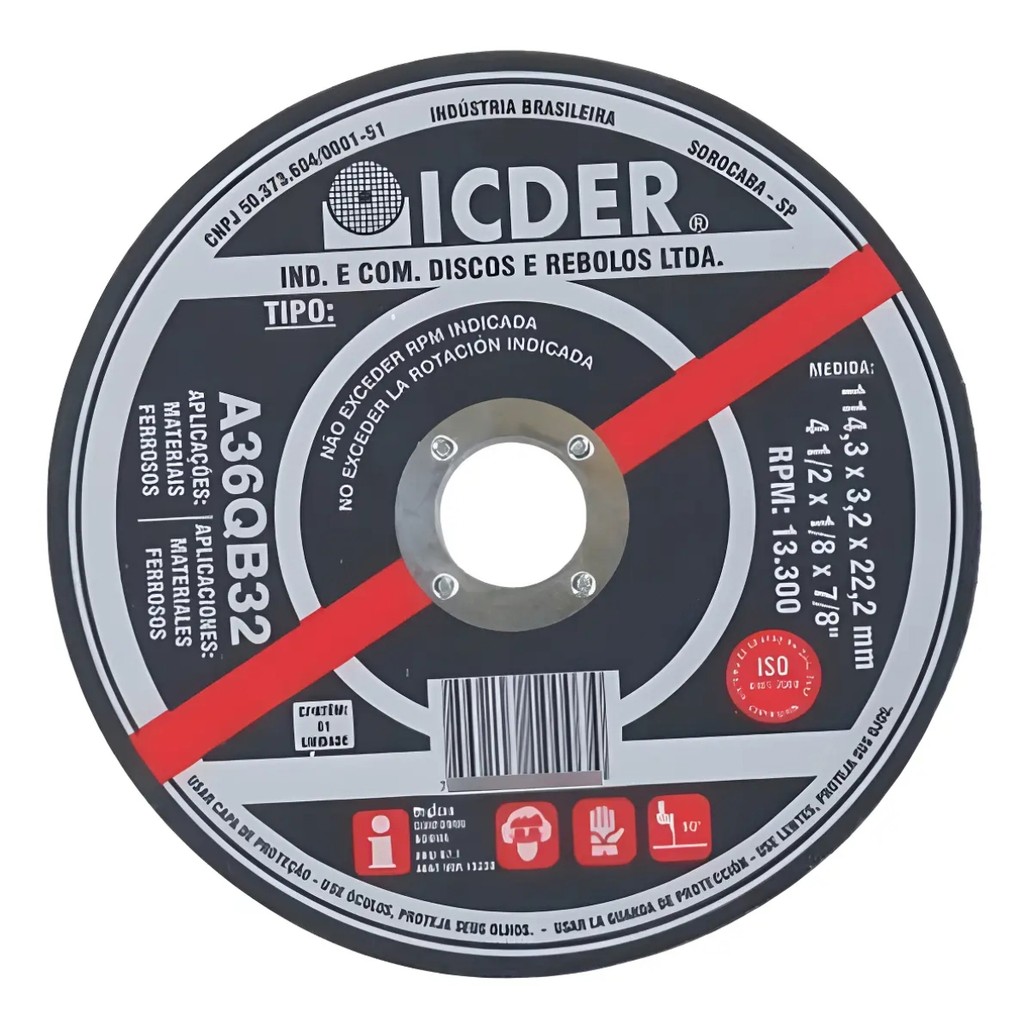 Disco de Corte Refratário 4.1/2"x7/8" 2 telas - Icder