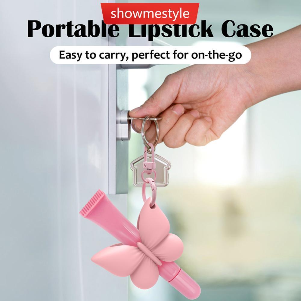 SMS Butterfly Silicone Estojo Para Batom Portátil Aperto Seguro Suporte Anti-Queda Capa Protetora Sem Mesmo Quando Agita