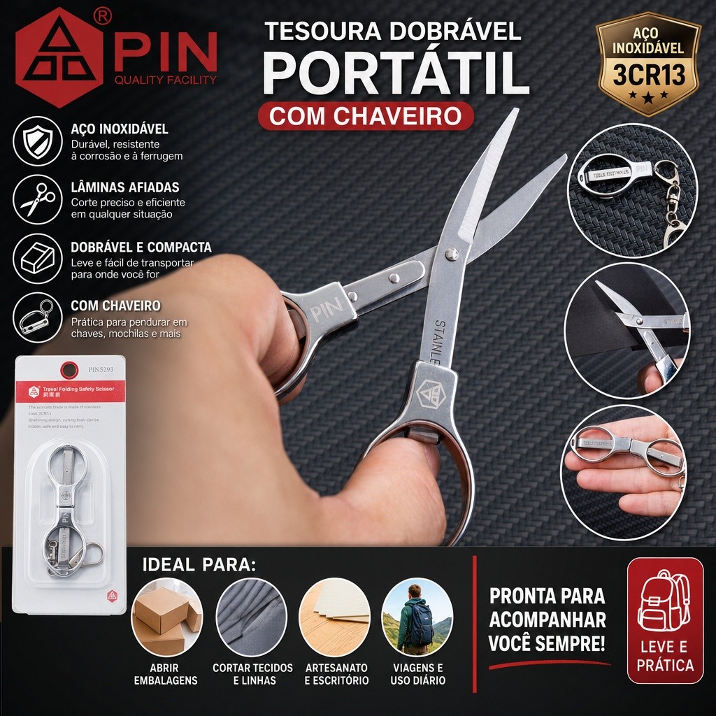 Palma dobrável tesoura pino genuíno aço inoxidável armazenamento seguro corte de pesca linha de pesca artesanal escritór