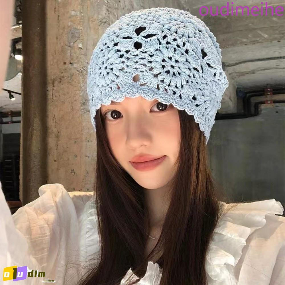 Chapéu De Malha De Flor De Crochê OUDIMEIHE , Gorro Fino Vazado Estilo Boêmio , Boné Feito À Mão