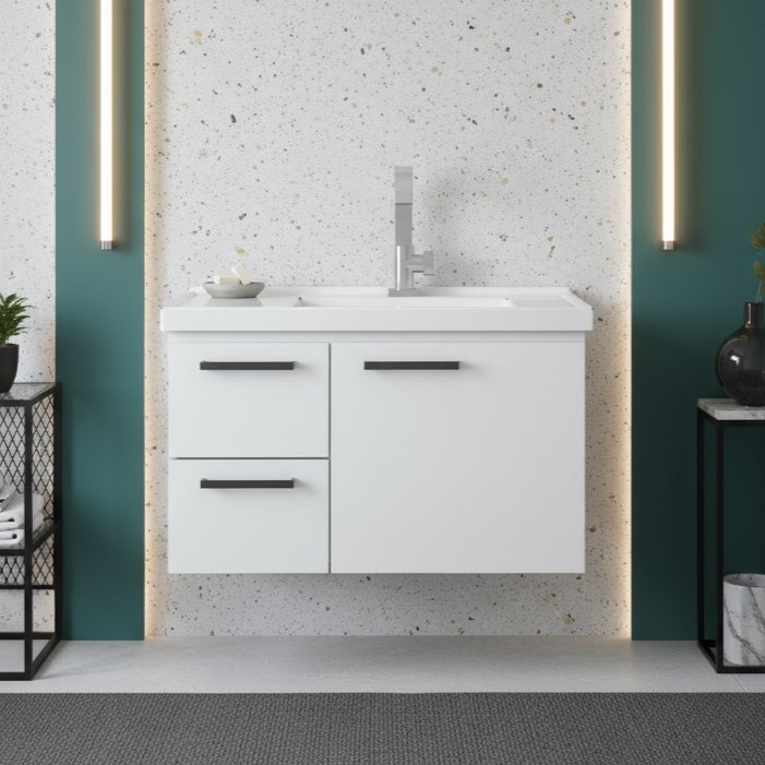 Gabinete para Banheiro 1 Porta e 2 Gavetas em Aço Branco Romã Branco