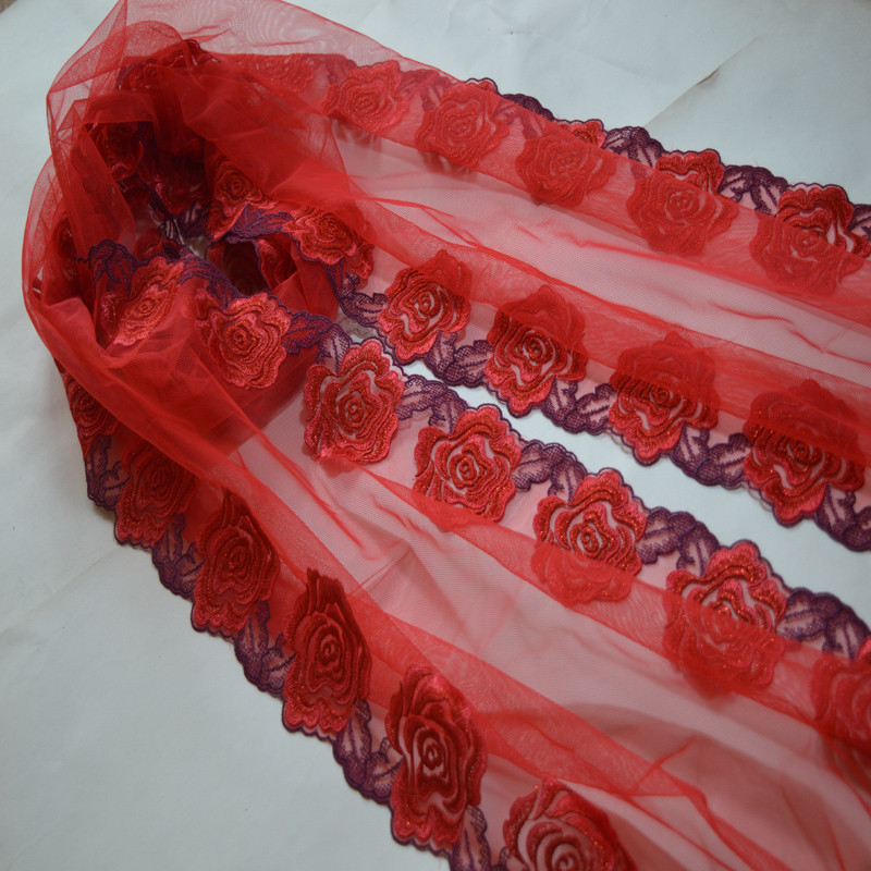 Frete grátis flor bordada vermelha renda completa lenço decorativo bordado lenço de seda All-Match xale lenço de seda de