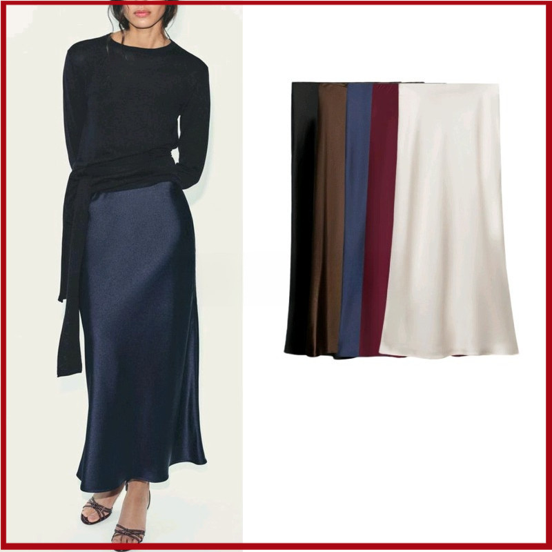 2026 inverno novo produto feminino seda cetim textura fã flauta saia 8534855