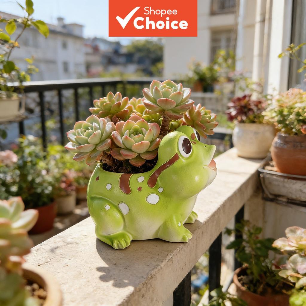 Vaso de Planta Suculenta com Rã Fofa, Vaso de Resina Criativo em Forma de Animal, Vaso Decorativo para Mesa e Varanda