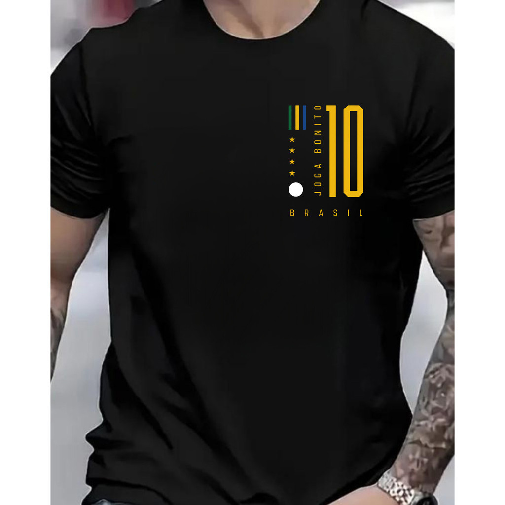 [Camiseta Premium em Algodão Puro]GXG Masculina Curta Brasil 10 Futebol Camiseta Verde Amarelo e Branco para Torcedores