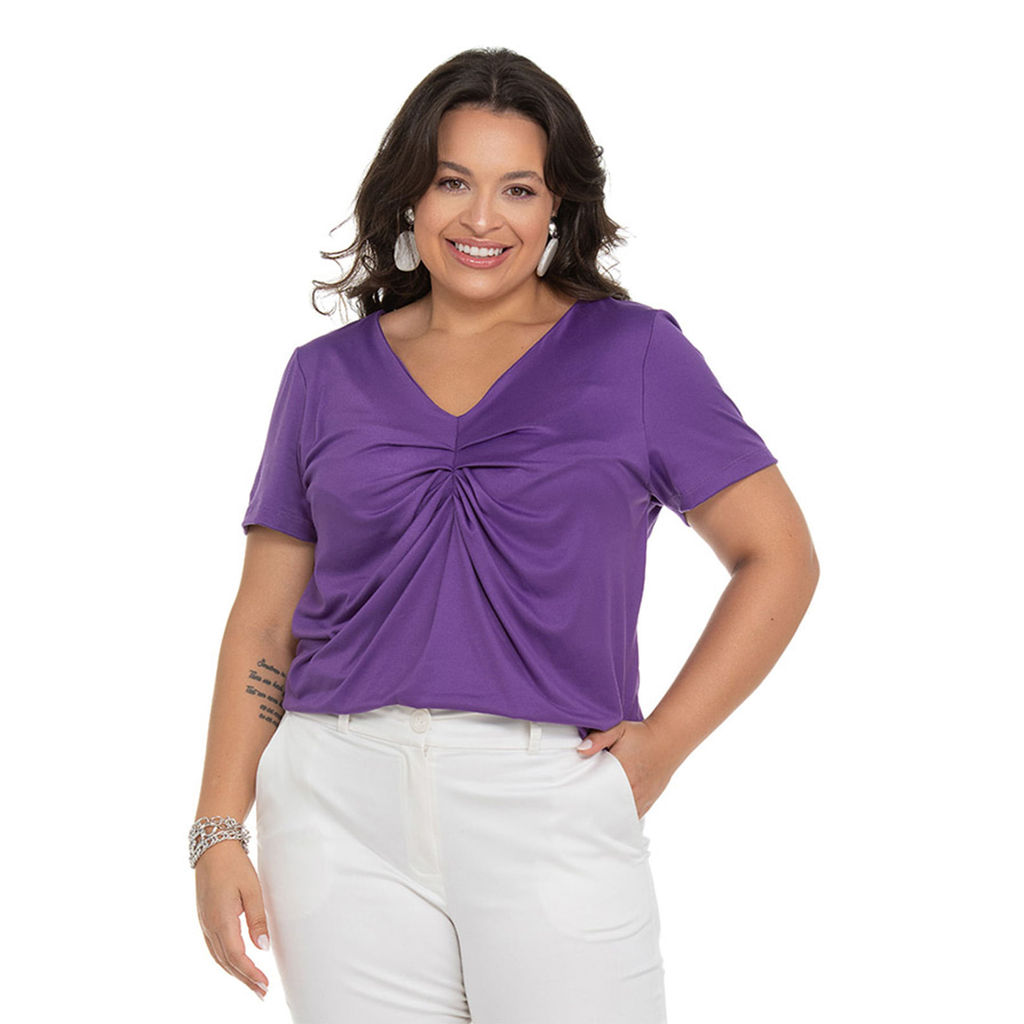 Blusa Feminina Plus Size Franzida Secret Glam Roxo