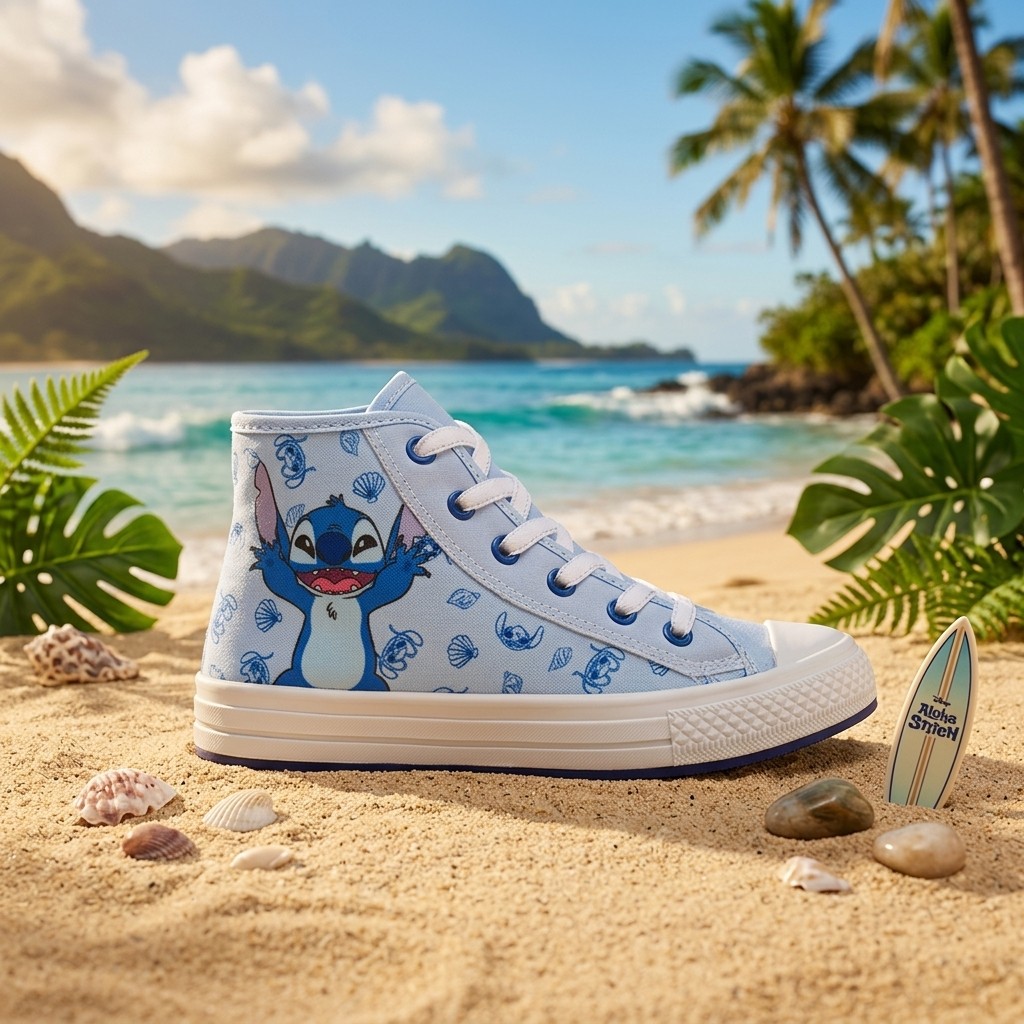 Tênis Infantil Stitch Cano Alto Menina Azul Claro Estilo Casual Escolar Com Solado Flexível