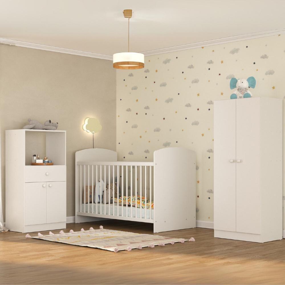 Quarto Infantil Completo Mp4358 com Berço Guarda-Roupa 2 Portas e Cômoda em MDP 133cm Branco