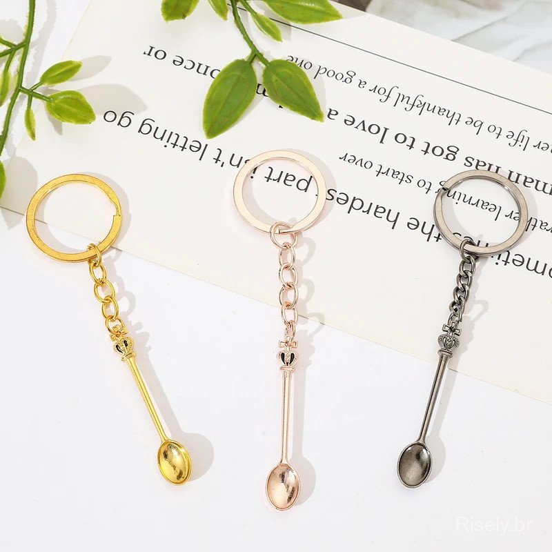 Colar com Pingente de Colher de Chá em Forma de Mini Coroa Vintage, Chaveiro, Joia de Moda em Liga, Presente para Mulher