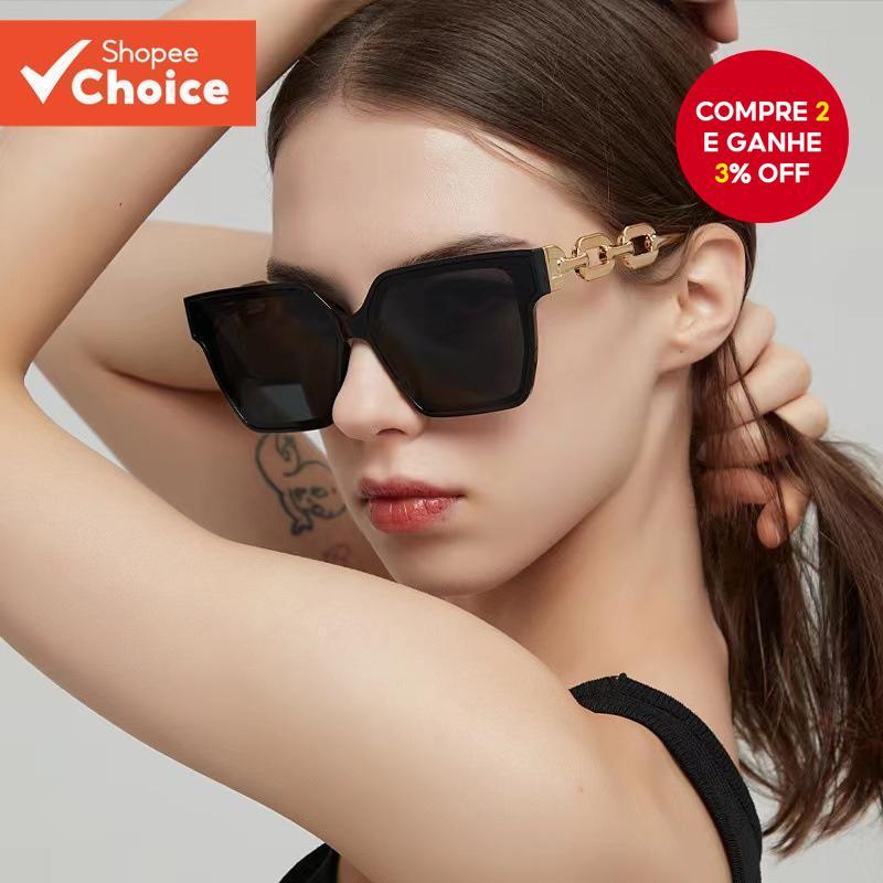 Óculos De Sol Quadrados Retrô Punk Euro-Americano | Armação De Correntes UV Unissex Para Moda Urbana/Viagens/Diária