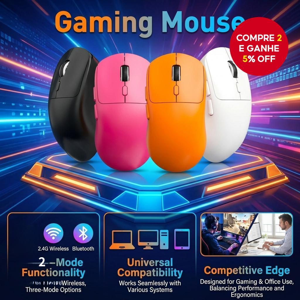 M348 Itly Mouse Para Jogos De 2 Modos Com Fio Sem Pc , Laptop , Escritório , Gamer Universal