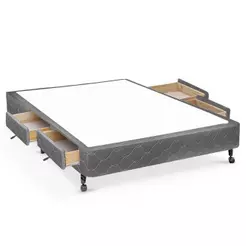 Cama Box Base c/Gavetas Casal Poli Tecido Gray (138x27-c/4 Gavs) - Castor
