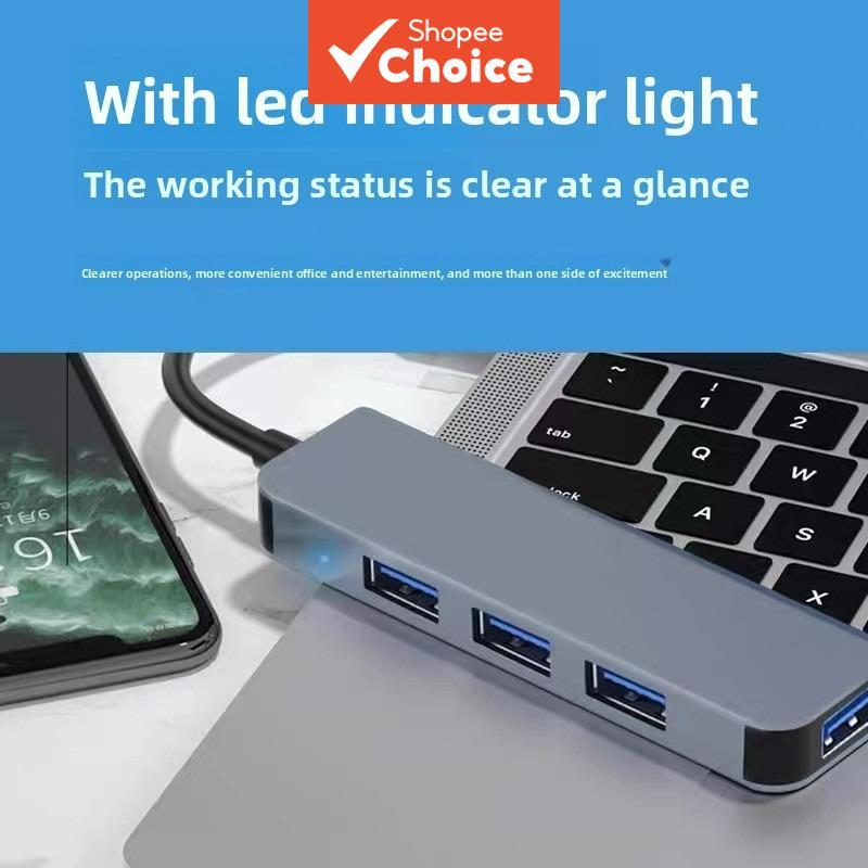 Adaptador portátil USB-C com 4 portas e conector HDMI 4K para notebook