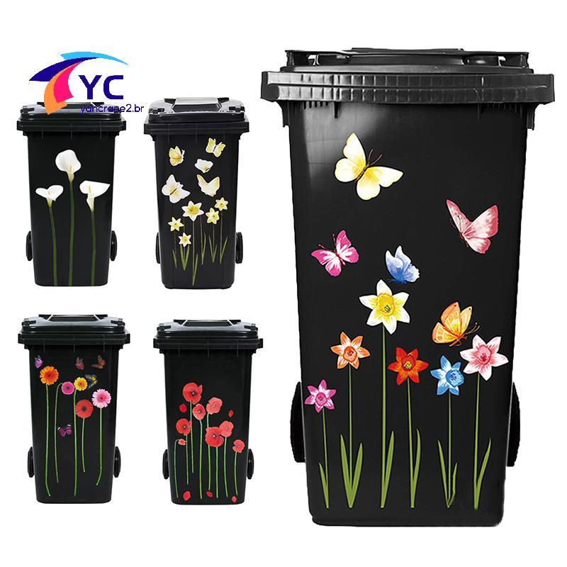 YCBR Flor Lata De Lixo Stiers Margarida Lírio Roda Stier Auto-Adesivo Decalques De PVC À Prova Dwaterproof Água Decorati