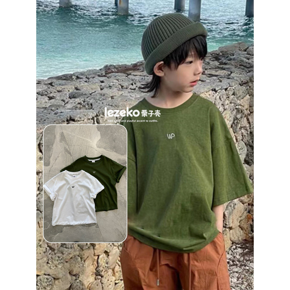 Moda roupas infantis verão manga curta camiseta crianças grandes novo estilo versão coreana meninos meninas bordado
