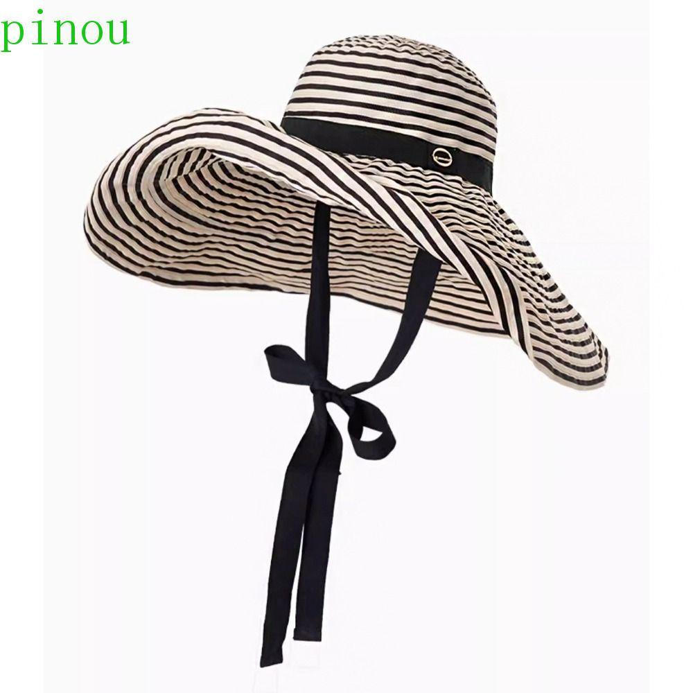 Chapéu De Pescador Listrado Feminino PINOU , Sol De Verão Com Aba Larga De Cor Sólida , Boné Viseira Protetora Solar Res