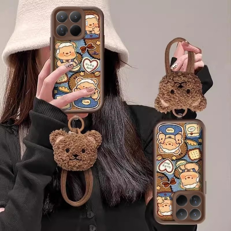 Capa Para Xiaomi 17T Pro Redmi A7 POCO C81 M8s 5G 4G Bonito Café Colorido Manteiga Urso De Telefone Macia Com Boneca De