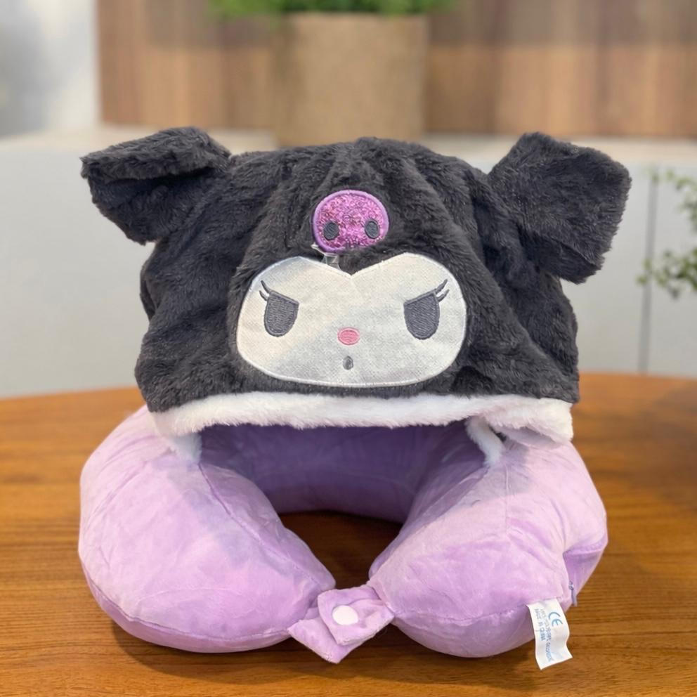 Encosto de Pescoço para Viagem com Touca de Personagem – Travesseiro de Pescoço Macio com Fibra
