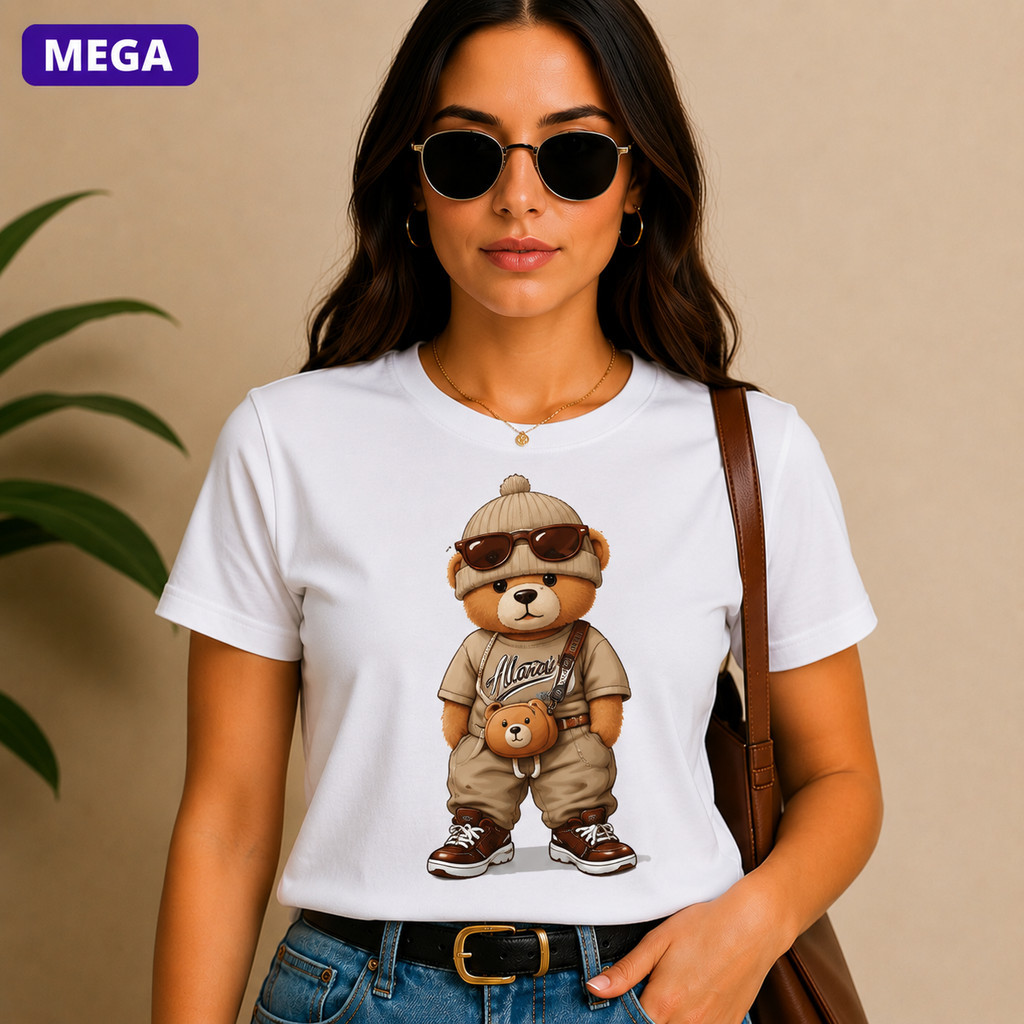 Camiseta Feminina Urso Polo Estampa Premium Algodão Casual Confortável Tendência