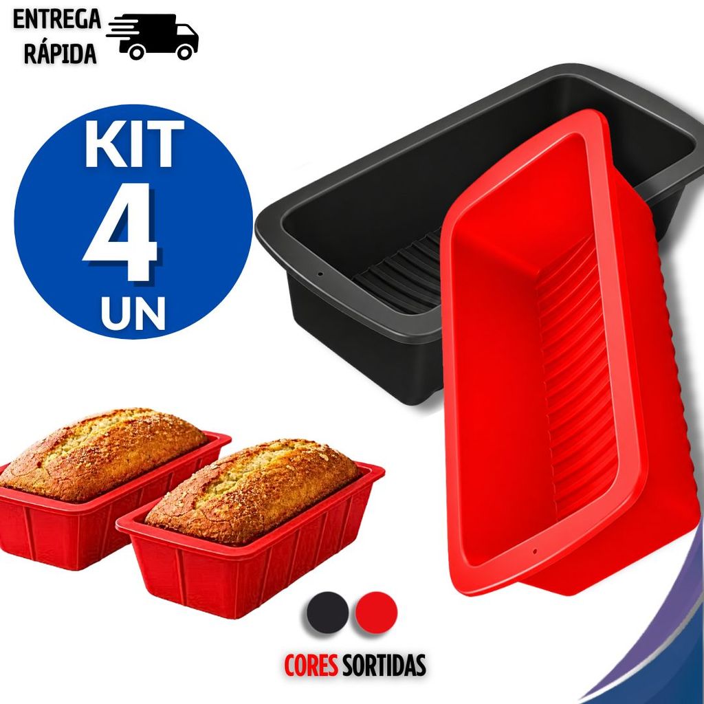 Conjunto 4 Forma Pão Bolo Inglês Assadeira Retangular Silicone Antiaderente Utensílios de Cozinha Dona De Casa