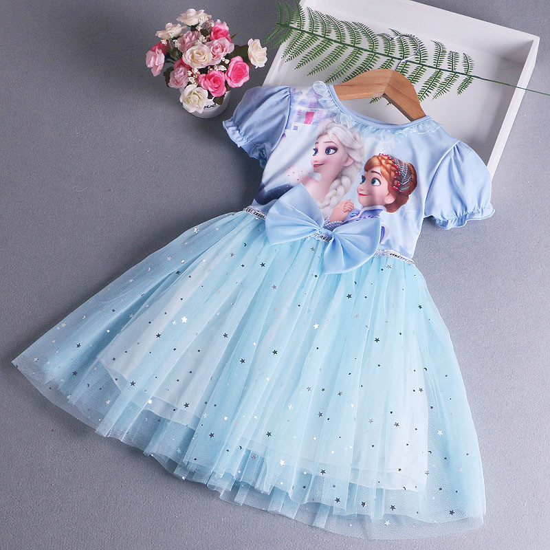 Novos produtos em estoque pronto crianças congelado elsa vestido de princesa vestido de verão meninas moda menina bebê e
