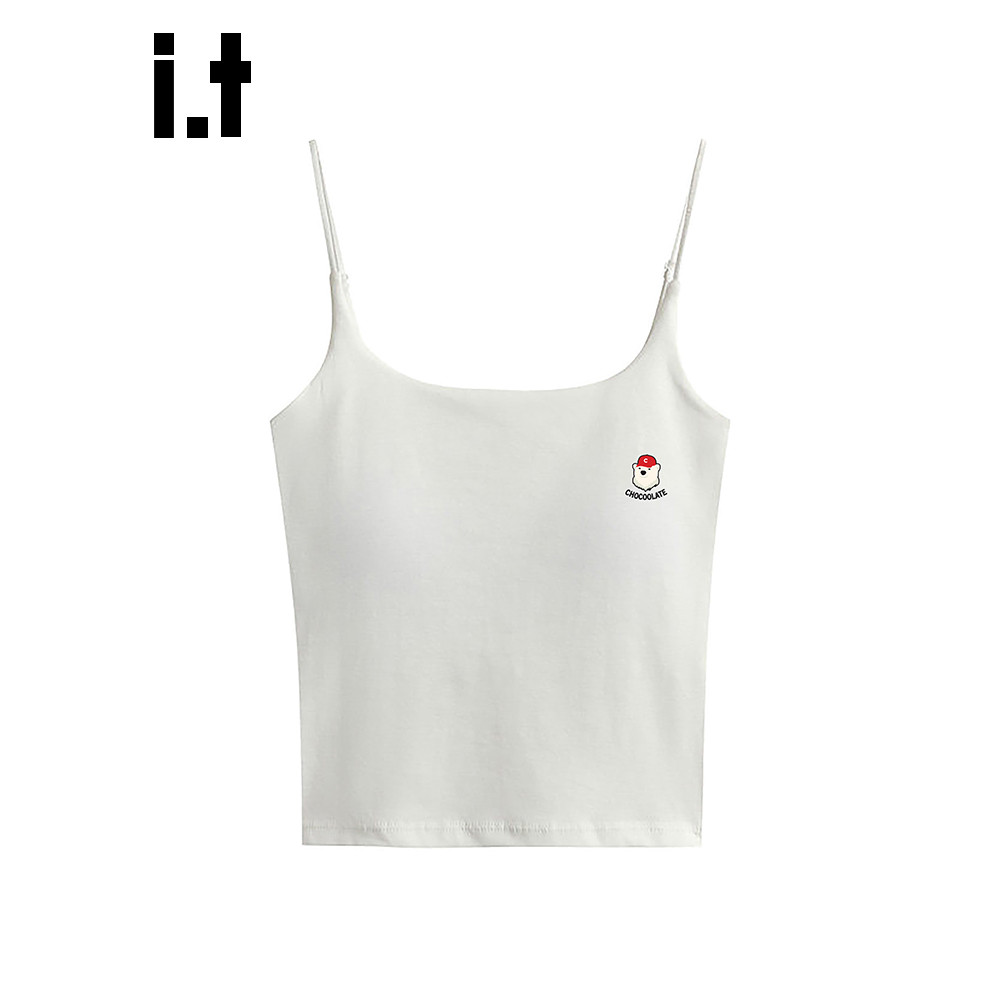 It: CHOCOOLATE Branco com Almofada no Peito Camisola Feminina Primavera Verão Design Sense Slim-fit Slimmer Look Interio