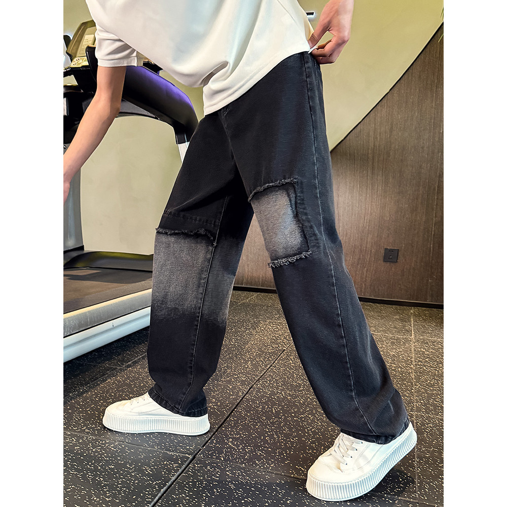 American high street Jeans masculino 2026 novo estilo street Wear rasgado remendo calças masculinas primavera high-End c