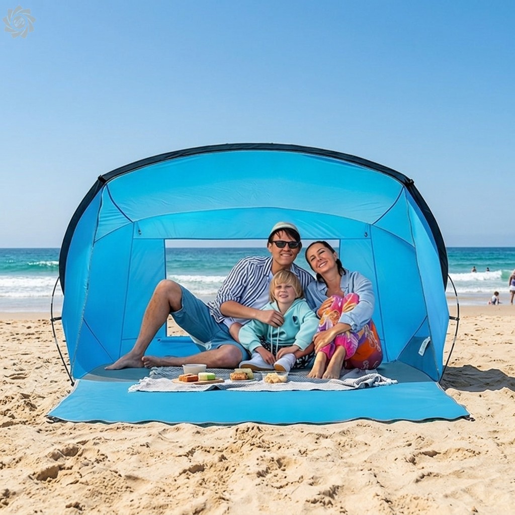 Abrigo Solar De Configuração Rápida Para Barraca De Praia Portátil 3-4 Pessoas Com UPF50 + E Estacas À Prova De Vento
