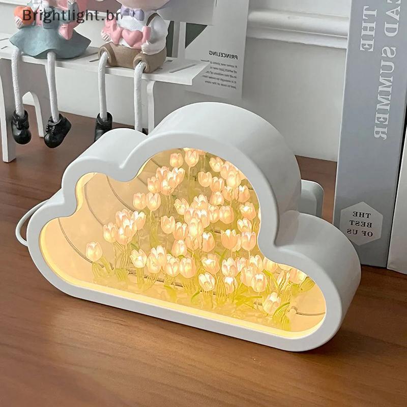 [brightlight.br] Feito À Mão DIY Tulipa Flor Mar Noite Atmosfera Lâmpada Nuvens LED Luz Noturna Espelho Candeeiro De Mes