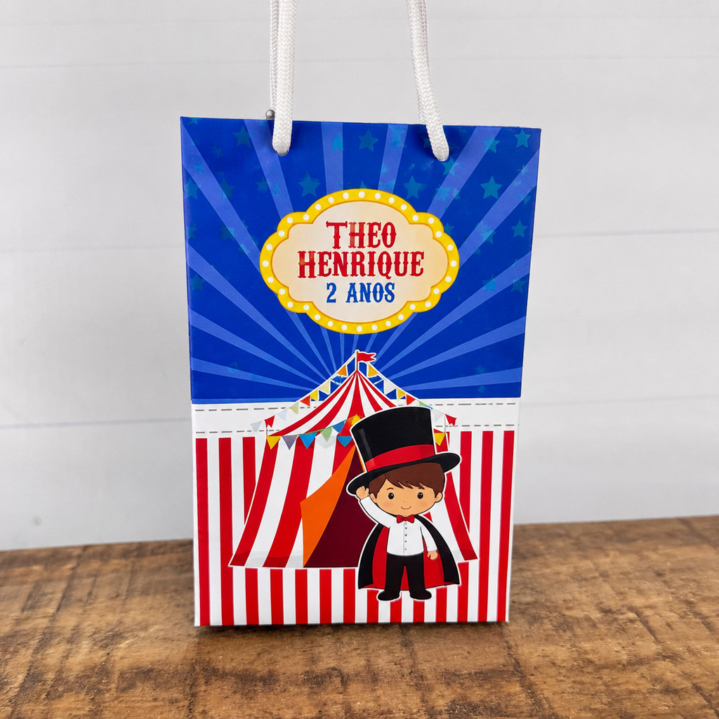 Sacolinha Personalizada Circo Vermelho e Azul Lembrancinhas Festa infantil Aniversário
