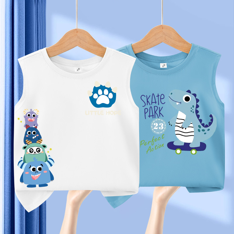 Meninos puro algodão colete camiseta 2026 dos desenhos animados dinossauro impressão verão versão solta respirável médio
