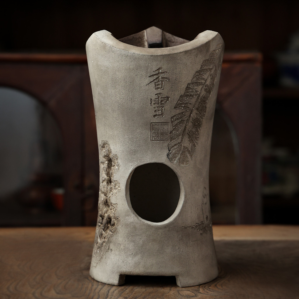 Fogão de argila branca antigo feito à mão caligrafia Taihu escultura em pedra argila branca fogão fresco Chaozhou Gongfu