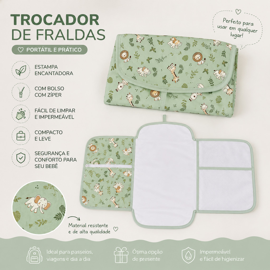 Trocador de Fraldas Portátil Bercinho Estampa Safari