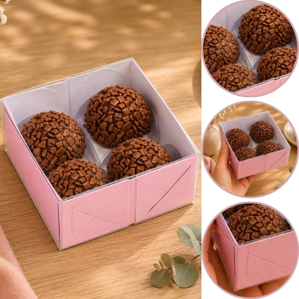 10~50 CAIXA P/ 04 DOCES C/ VISOR ROSA 8X8X4 5745 (IDEIA) CHOCO