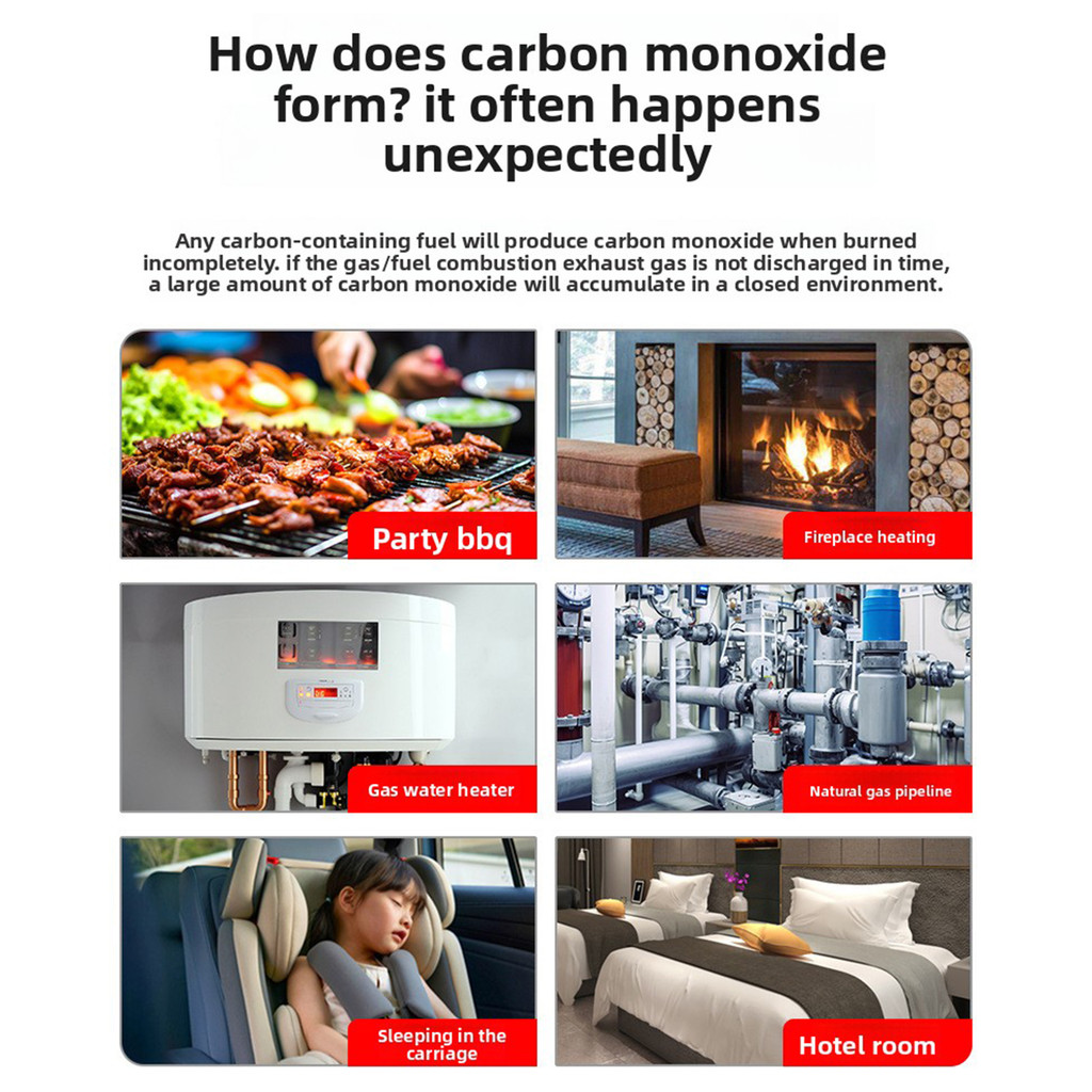 Detector De Monóxido De Carbono Para Casa , Exibição De Temperatura E Umidade Em Tempo Real , Cozinha Fogão A Lenha